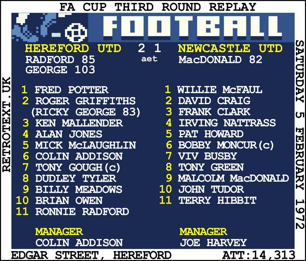 1972 Hereford Utd V Newcastle United (Hereford) Retrotext T-Shirt - White 2 1972 Hereford Utd V Newcastle United (Hereford) Retrotext T-Shirt - White - Image 2